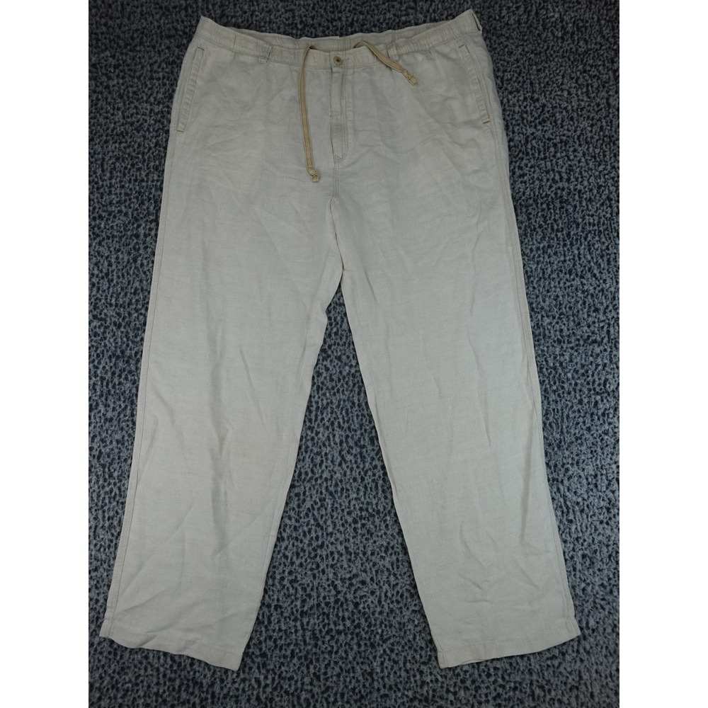Tommy Bahama Relax Linen Pants Mens XXL Beige Drawstring Straight Leg